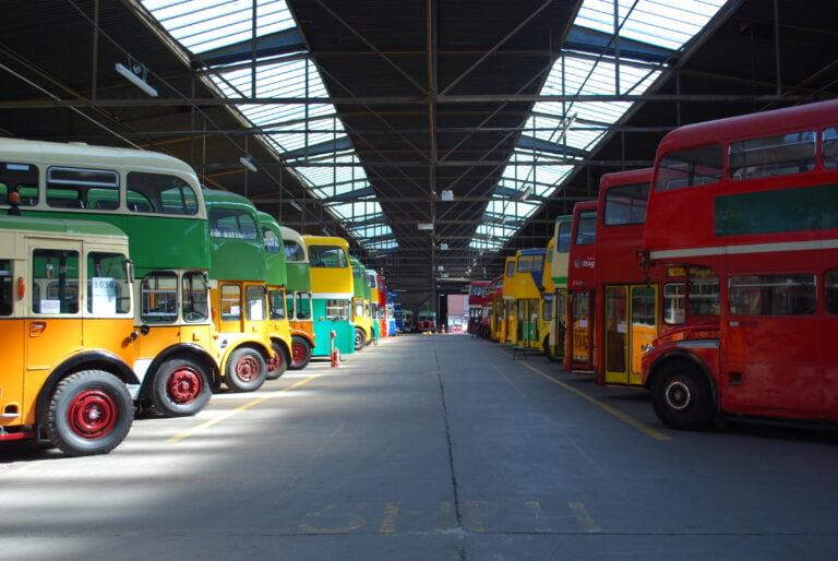 The main shed with vehicles on display