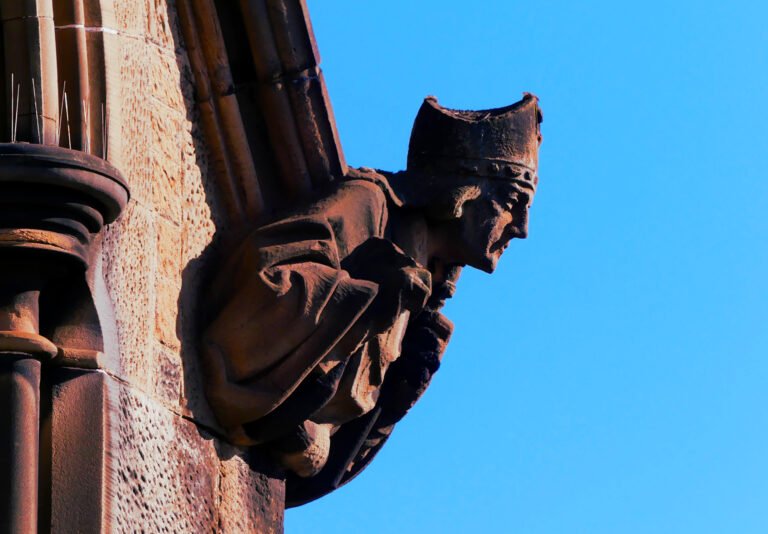 Head of St Kentigern in stonework.