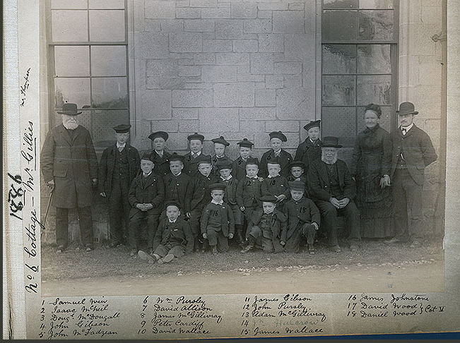 Children standing outside a building