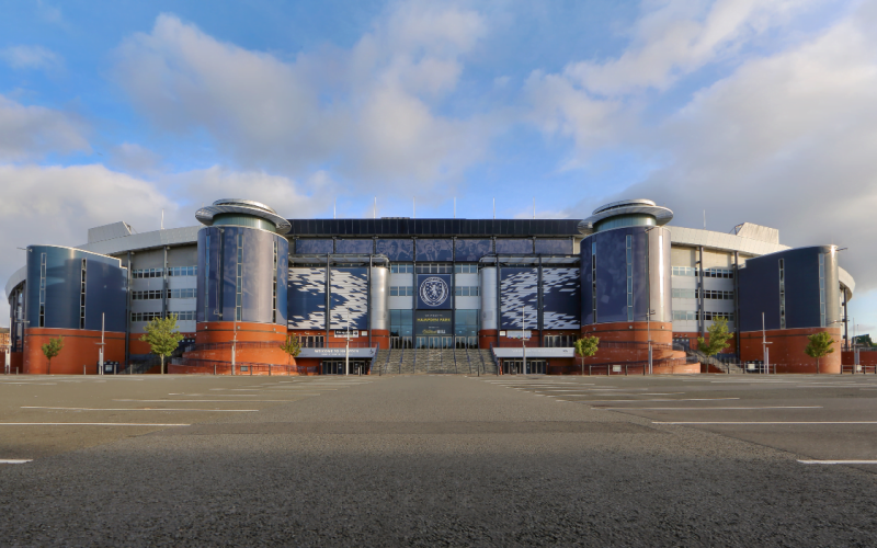 A view of the exterior of Hampden Park's South Stand